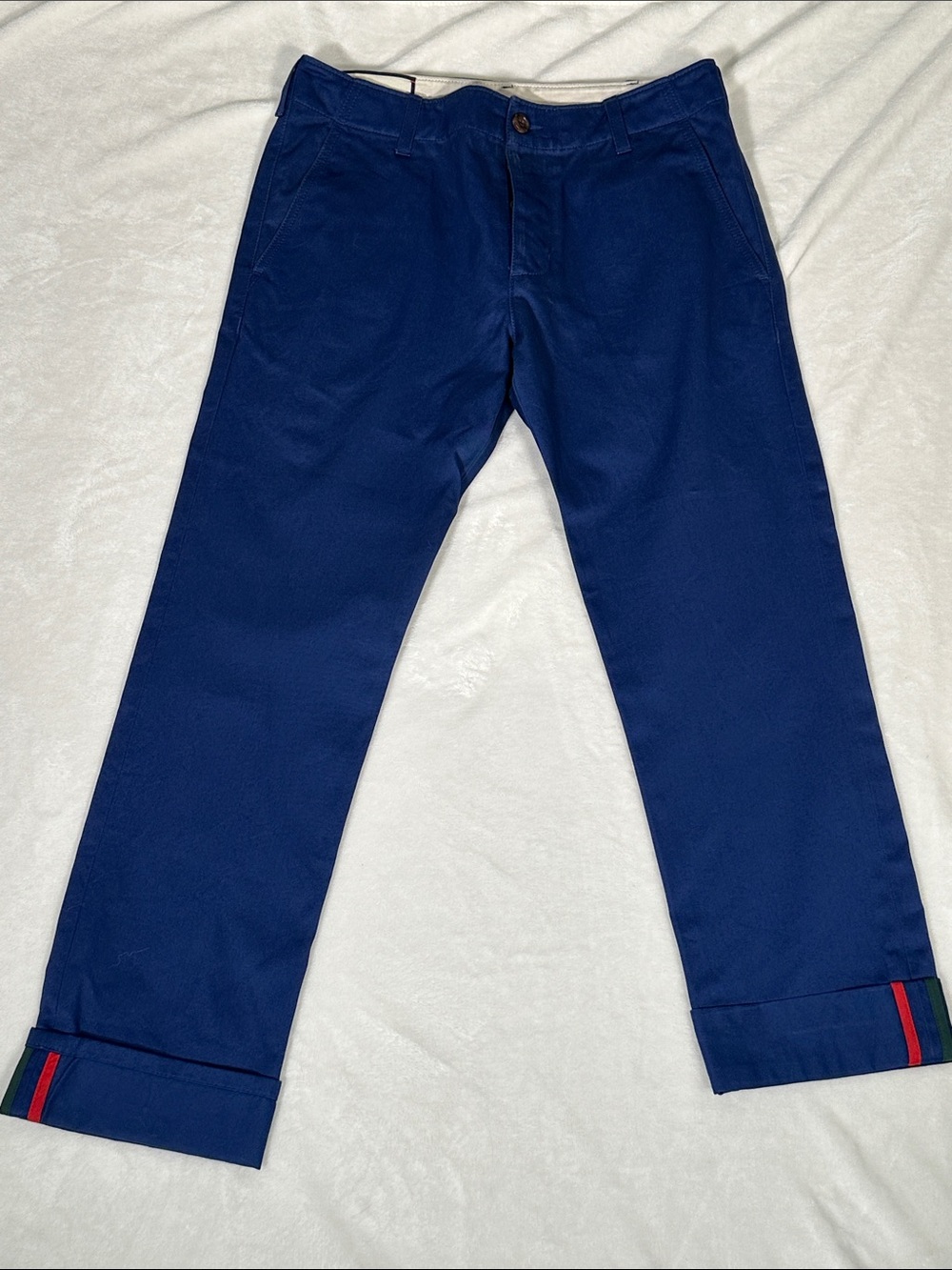 Gucci Navy Blue Men's Chino Pants with Signature Cuff Stripe